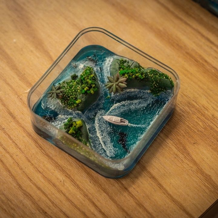 Resin Art Ideas - เกาะไมโครฟาร์อิสแลนด์ที่ทำด้วยมือ ประติมากรรมศิลปะภูมิประเทศที่ละเอียดอ่อนสำหรับวางบนโต๊ะของนักสะสม ไอเดียของขวัญวันเกิดที่คิดดี
