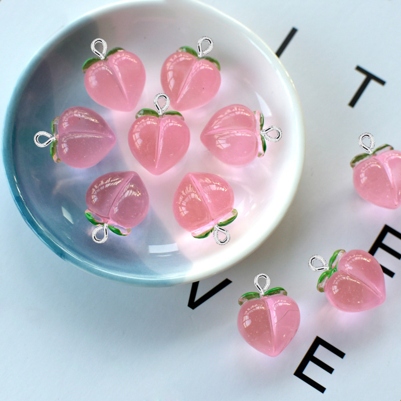 Resin Art Calligraphy - 10 ชิ้น จี้เรซิ่นรูปพีชใสแบบแบน สำหรับทำเครื่องประดับ DIY ต่างหู