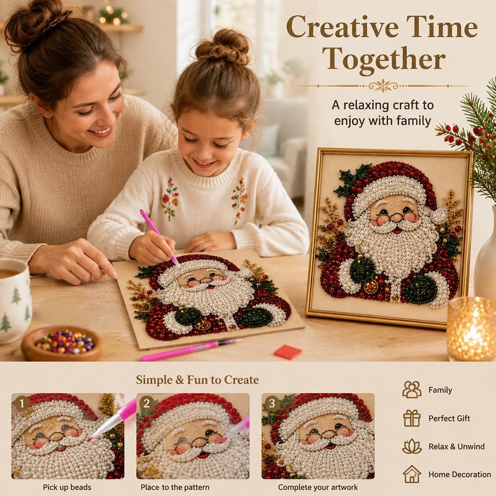 Resin Art Wall Decor - ชุดงานฝีมือ DIY ภาพปักลูกปัดรูปซานตาคลอสคริสต์มาส พร้อมกรอบตกแต่งผนัง ของขวัญคริสต์มาสสำหรับเด็กและผู้ใหญ่