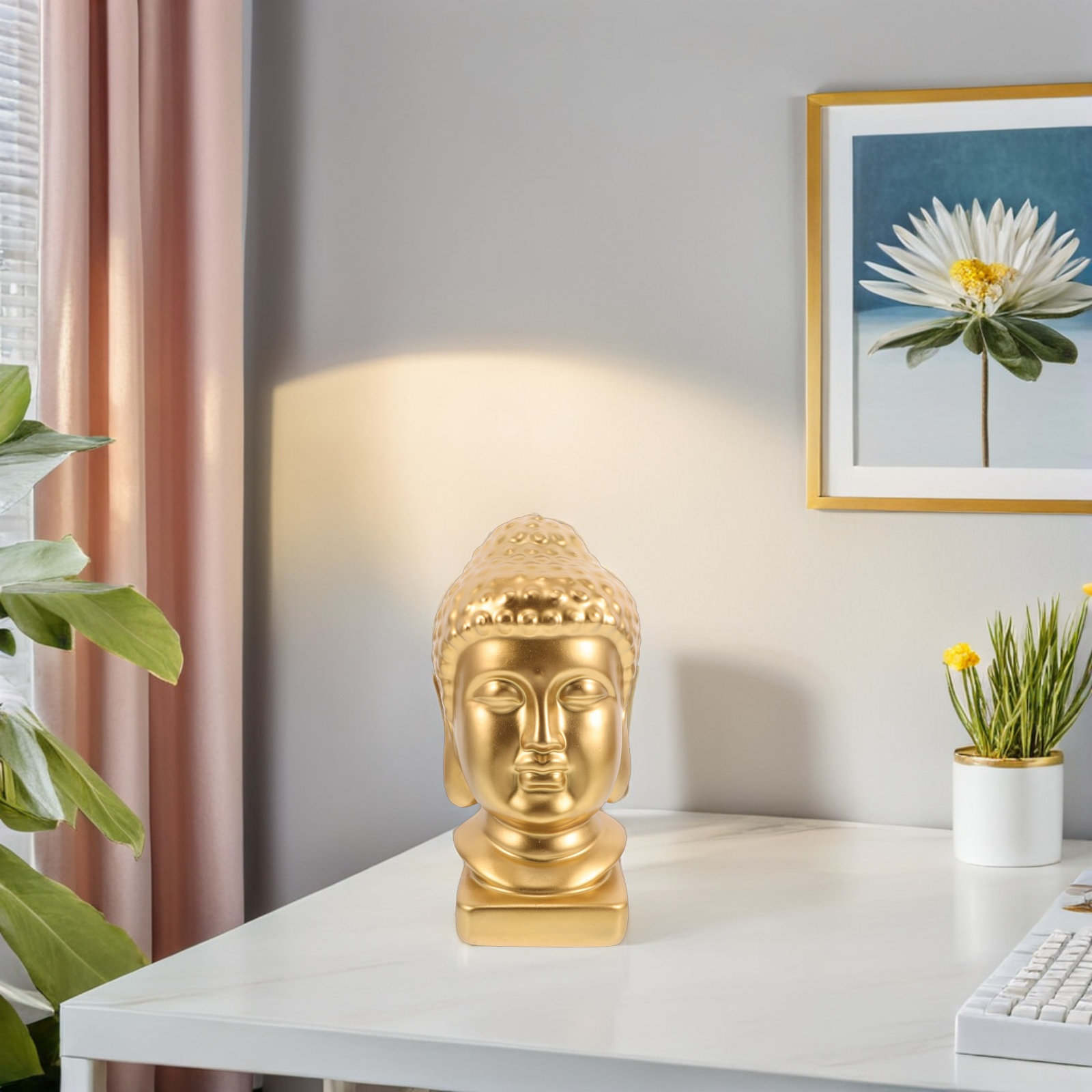 Resin Art Home Decor - รูปปั้นศีรษะพระพุทธรูปเรซิน งานประติมากรรมที่ประณีตและสง่างาม เหมาะสำหรับตกแต่งห้องนั่งเล่น ทางเข้าบ้าน หรือใช้ในการทำสมาธิ ตกแต่งบ้านตามหลักฮวงจุ้ยและเสริมพลังจิตวิญญาณ