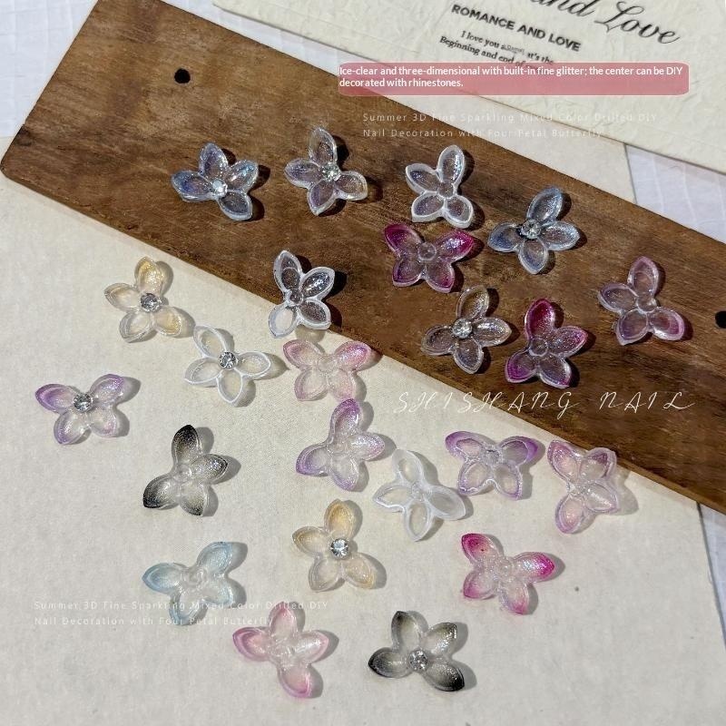 Resin Art Using Flowers - ชุดตกแต่งเล็บรูปผีเสื้อและดอกไม้เรซิ่น 3 มิติ 30 ชิ้น ประดับด้วยคริสตัลวิบวับตรงกลาง