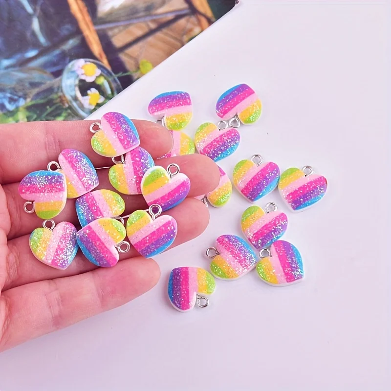 Resin Art Calligraphy - ชาร์มเรซิ่นรูปหัวใจหลากสี 10 ชิ้น จี้รูปหัวใจน่ารักหลากสี สำหรับทำเครื่องประดับ DIY