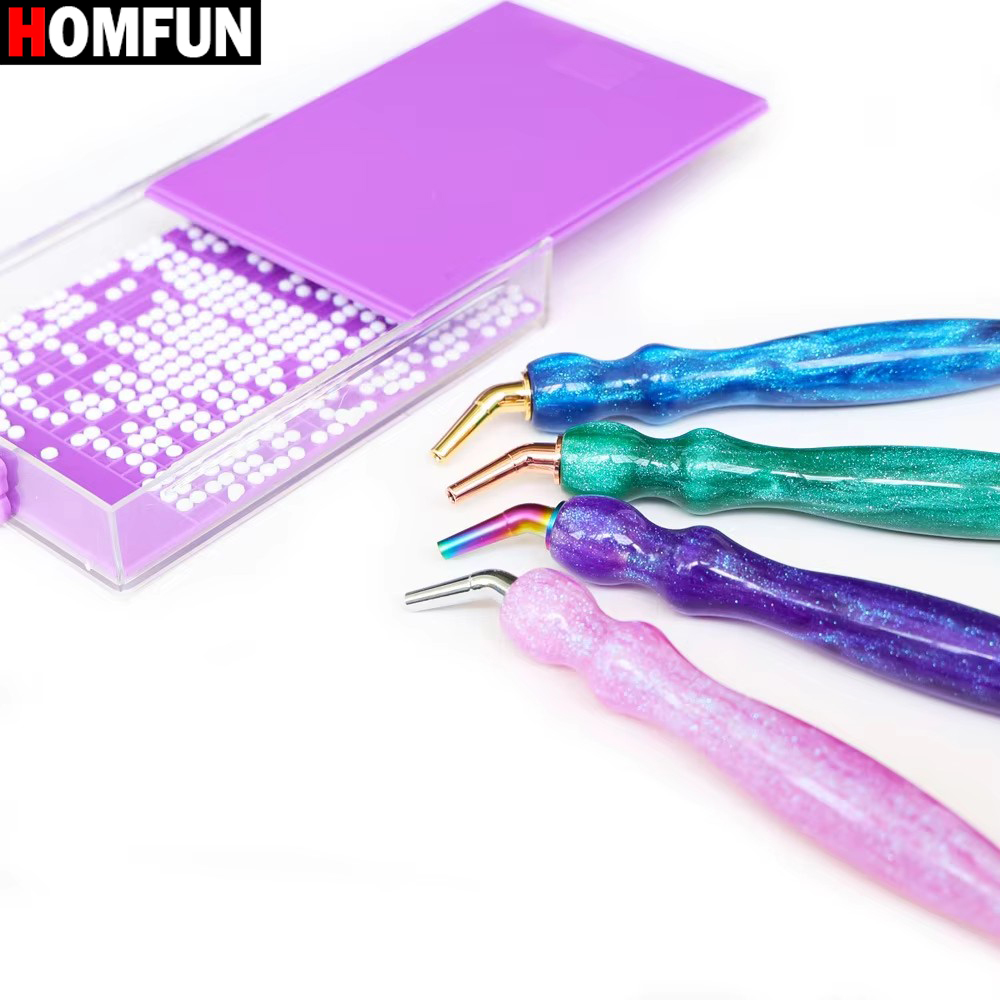 Resin Art Purple - Homfun set pulpen จิตรกรรมติดเพชรแบบ5D พร้อมปลายโลหะสีม่วงมัลติฟังก์ชัน-ชุดกล่องเครื่องมืองานฝีมือเรซิ่นสำหรับตกแต่งเล็บงานปักครอสติช