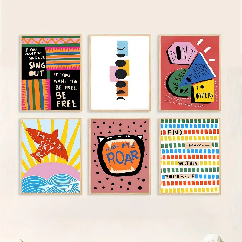 Resin Art Quote - โปสเตอร์สีสันสดใสสไตล์โบฮีเมียน พิมพ์ข้อความสร้างแรงบันดาลใจเกี่ยวกับการดูแลตัวเอง พร้อมลวดลายเพชร เหมาะเป็นของขวัญวันหยุด ตกแต่งบ้าน ศิลปะติดผนัง
