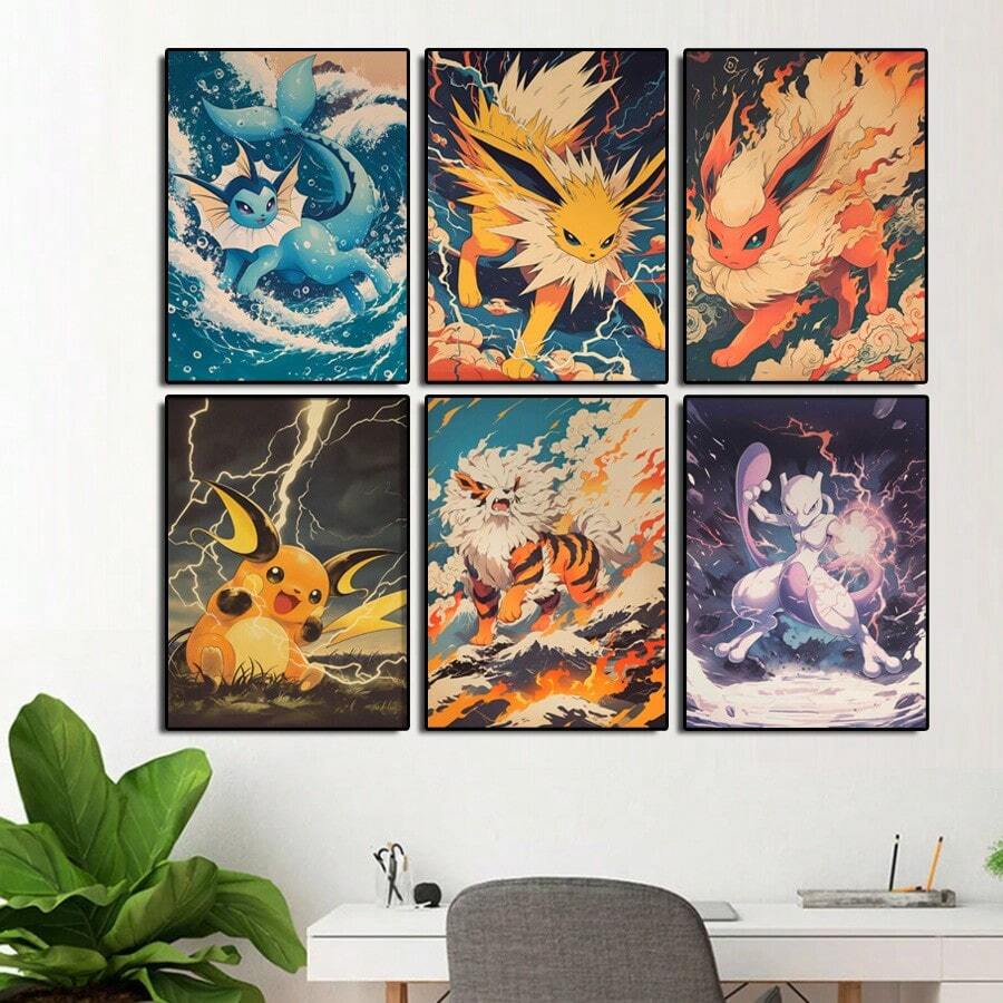 Resin Art Wall Decor - โปสเตอร์อนิเมะโปเกมอน ไรชู มิวทู เฟลเรียน โจลเทียน ภาพพิมพ์ตกแต่งผนัง
