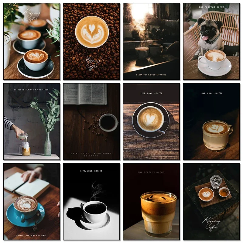 Resin Art Quote - วินเทจ มอร์นิ่ง คอฟฟี่ โปสเตอร์และภาพพิมพ์กาแฟ ภาพวาดเพชร ศิลปะติดผนัง