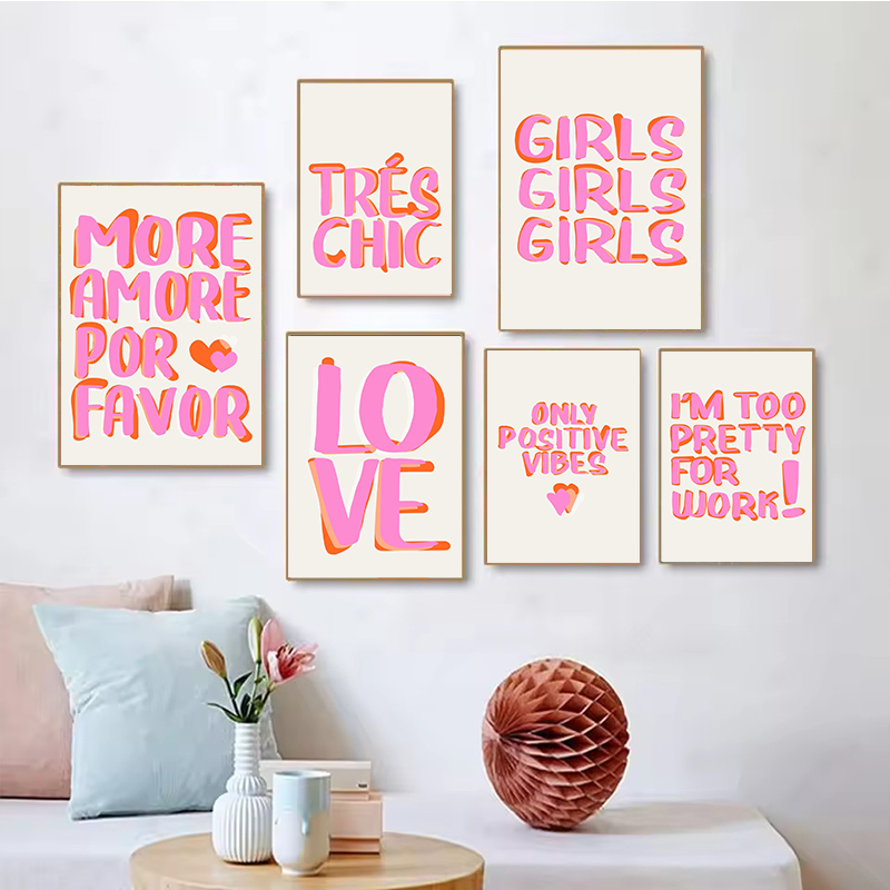 Resin Art Quote - ภาพศิลปะติดผนังลายคำคมสาวๆ สไตล์นอร์ดิก สีชมพูสดใส หลากหลายสไตล์ พร้อมคำว่า 