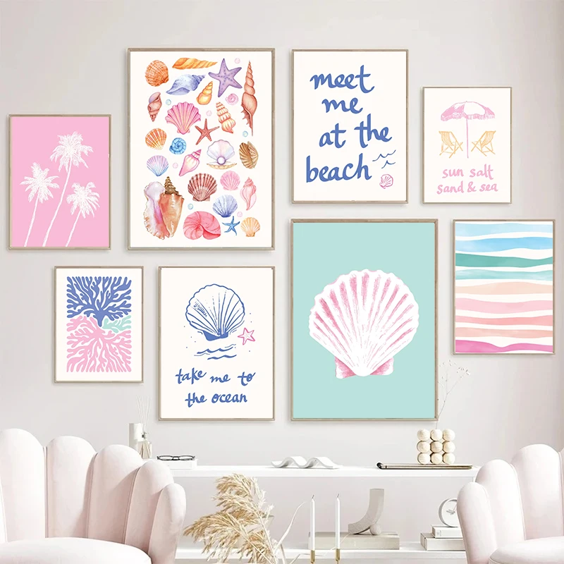 Resin Art Wall Decor - ภาพตกแต่งผนังแนวชายทะเล ภาพพิมพ์ศิลปะทะเลฤดูร้อน โปสเตอร์ลายเปลือกหอย ภาพวาดเพชรตกแต่งบ้าน ห้องนอน สไตล์เก๋ไก๋