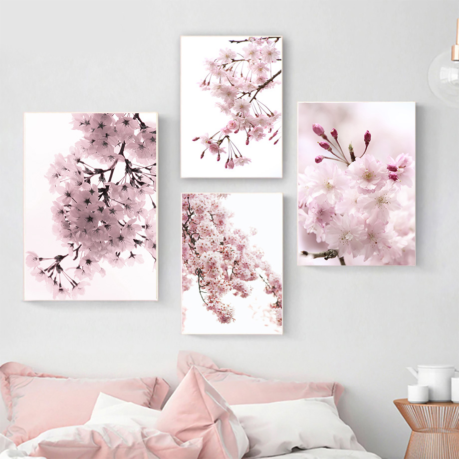Resin Art Quote - ภาพวาดเพชรไร้กรอบ ลายดอกซากุระสีชมพู พร้อมคำคม โปสเตอร์และภาพพิมพ์สไตล์นอร์ดิก ภาพศิลปะติดผนังแบบเพชร