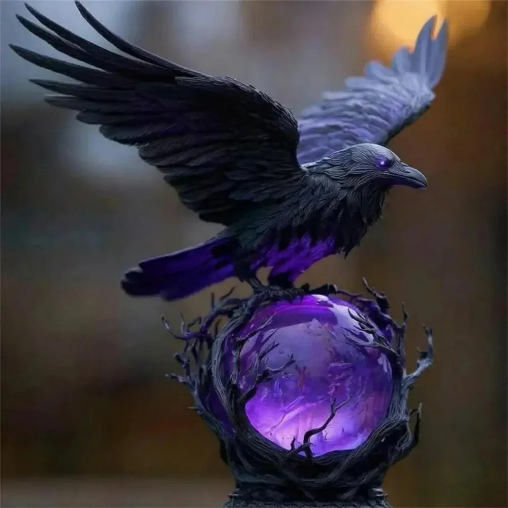 โคมไฟ LED รูปปั้นนกกาโกธิค ทรง - Resin Art Purple บทวิจารณ์และราคา