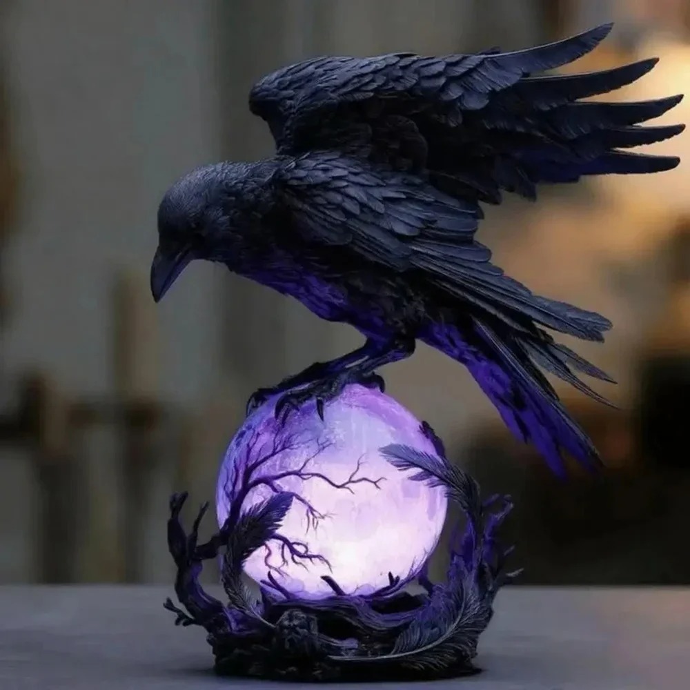 โคมไฟ LED รูปปั้นนกกาโกธิค ทรง - Resin Art Purple บทวิจารณ์และราคา