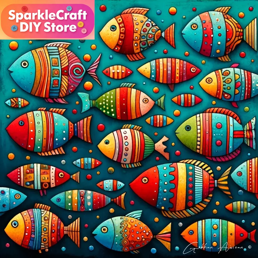 ชุดภาพวาดเพชร 5 มิติ รูปฝูงปลา - Resin Art Wall Decor บทวิจารณ์และราคา